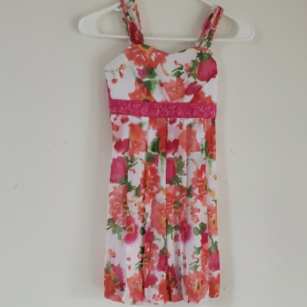 Speechless Girls Pink Red Orange Sleeveless Sundress, Size 8